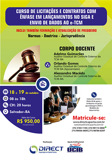 Curso de Licitações e Contratos Públicos com Ênfase em Lançamentos no SIGA e envio de dados ao e-TCM
