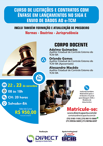 Curso de Licitações e Contratos Públicos com Ênfase em Lançamentos no SIGA e envio de dados ao e-TCM
